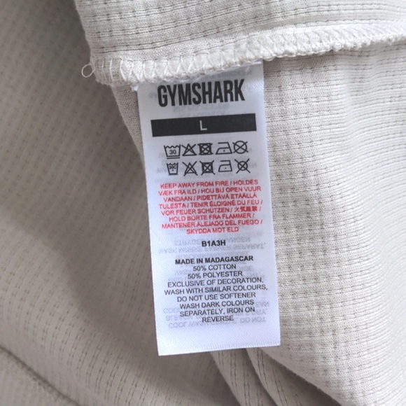 GYMSTARK | Waffle Knit Shirt Notch Neck Long Sleeve, Beige, Womens L - Picture 8 of 12